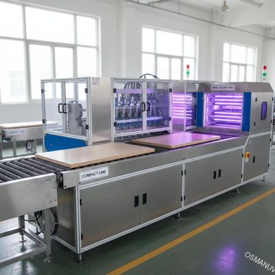 Dây chuyền tráng phủ UV LED nhỏ gọn cho lớp hoàn thiện thân thiện với môi trường trên tấm composite gỗ