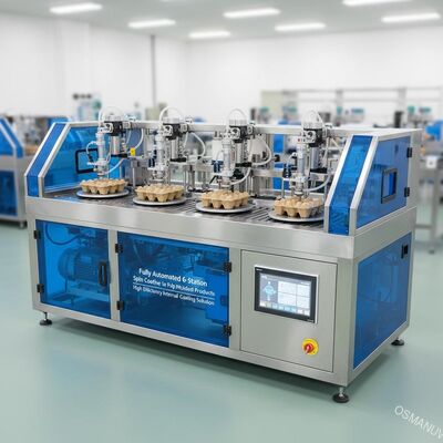 Máy tráng phủ quay 6 trạm tự động hoàn toàn cho sản phẩm ép khuôn bột giấy - Giải pháp tráng phủ bên trong hiệu quả cao