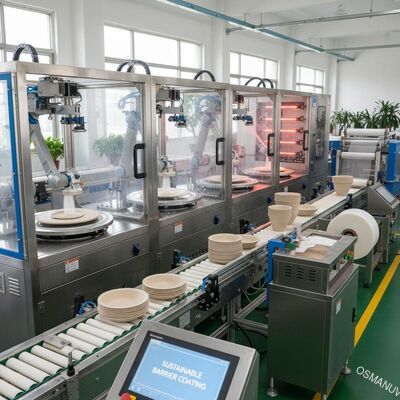 Dây chuyền phủ bột giấy bền vững cho bộ đồ ăn để sản xuất bao bì có thể phân hủy sinh học