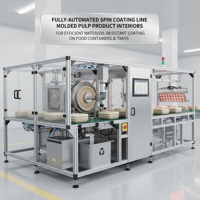 Dây chuyền tráng phủ quay tự động hoàn toàn cho nội thất sản phẩm bột giấy đúc | Để tráng phủ chống thấm nước/dầu hiệu quả trên hộp đựng & khay đựng thực phẩm