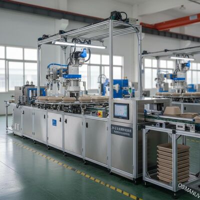 Đường phủ xoay 24 trạm cho lớp phủ bên trong đúc bột giấy. Hệ thống sản xuất tự động khối lượng lớn.