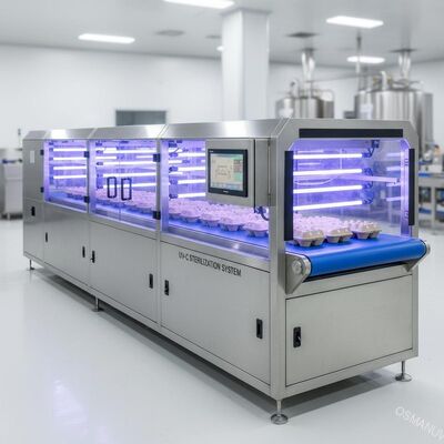 Đường hầm khử trùng bằng tia UV tốc độ cao cho bao bì đúc bột giấy cấp thực phẩm - Hệ thống nội tuyến băng tải